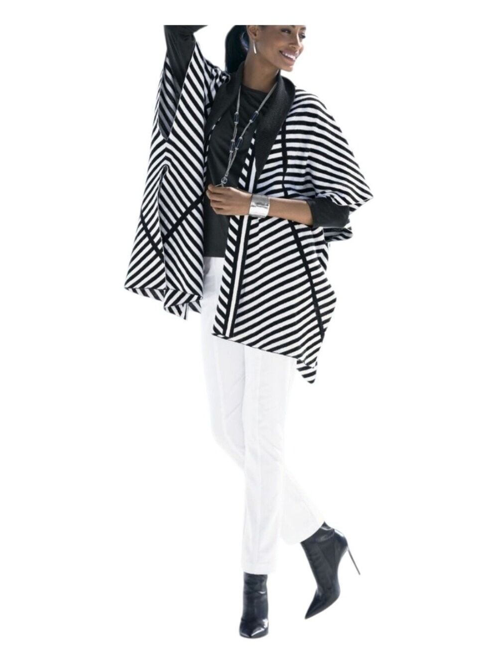 Chico's Black & White Striped Ruana O/S